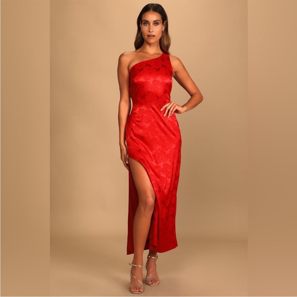 Lulus Chasing Desire Red Satin Jacquard Dress